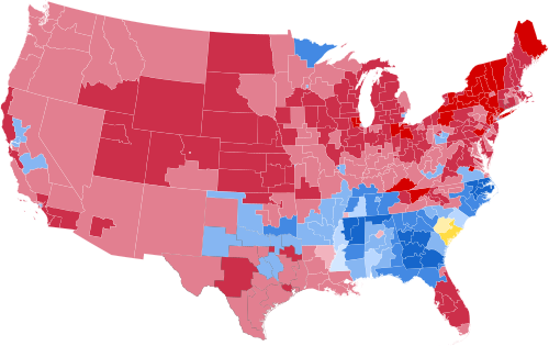 Results by districts, shaded according to winning candidate's percentage of the vote