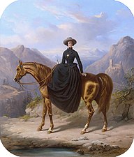 Portret van Alexine Tinne te paard. Schilderij door Henri d'Ainecy Montpezat [fr], 1849. Haags Historisch Museum.