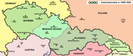 Mapa de Checoslovaquia en 1928-1938.