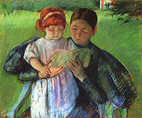 Barneplejerske læser for en lille pige (1895), pastel