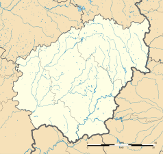 Mapa konturowa Corrèze, blisko centrum na dole znajduje się punkt z opisem „Saint-Pardoux-la-Croisille”