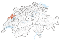 Map of Switzerland, location of کانتون نوشاتل highlighted