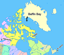 Mapka znázorňující polohu Baffinova zálivu