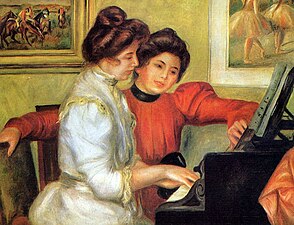 Renoirs Yvonne och Christine Lerolle vid pianot från 1897 är utställd på Musée de l'Orangerie (73 x 92 cm).