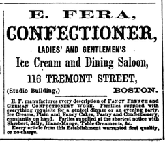 Advertisement for E. Fera's ice cream saloon, 1864