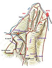 Carte simplifiée du massif du Vercors avec le tracé des routes principales