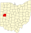 Mapa de Ohio con la ubicación del condado de Shelby