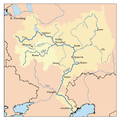 Riazán, a la vera del ríu Oká, en mapa del Volga