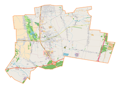 Mapa konturowa gminy Rzgów, u góry po lewej znajduje się punkt z opisem „Stara Gadka”