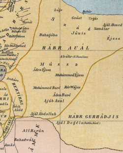 German map of the Horn showing Sultan Awad's domain, 1885