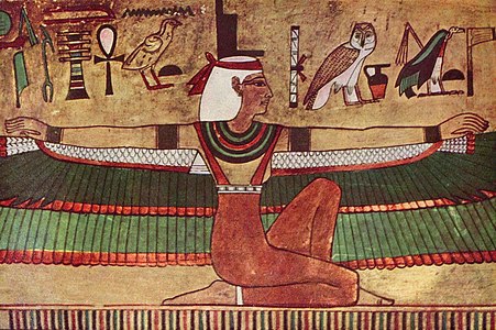لوحة تصويرية تمثّل الإلهة المصرية القديمة إيزيس (1380–1385 ق.م)، حيث كان الكهنة المصريون يرتدون الكتان الأبيض.