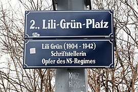 Sign Lili-Grün-Platz in Vienna-Leopoldstadt