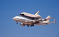 Shuttle Atlantis arriving at Davis–Monthan Air Force Base, Tucson, Arizona during the return trip from Edwards Air Force Base to Kennedy Space Center in April 1996.