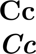 Uppercase and lowercase versions of C, in normal and italic type