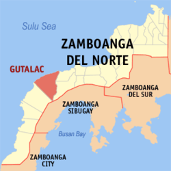 Mapa de Zamboanga del Norte con Gutalac resaltado