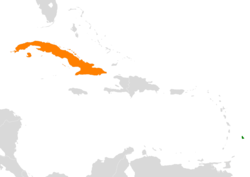 Map indicating locations of Barbados and Cuba