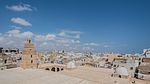 A look at the medina from above, with a prominent minaret of a mosque