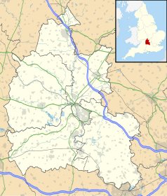Mapa konturowa Oxfordshire, blisko centrum po prawej na dole znajduje się punkt z opisem „Great Haseley”