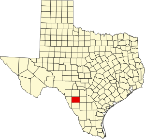 Map of Texas highlighting Zavala County