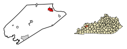 Location of Sebree in Webster County, Kentucky.