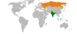 Map indicating locations of India and Russia