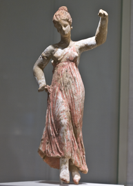 Ancient Greek terracotta statuette of a dancing maenad, 3rd century BC, from Taranto. Metropolitan Museum of Art, New York.
