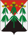 Blühender männlicher Hanf im Wappen des Rajon Kimowsk, Russland