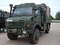 An Unimog U5000 of the German Army with an armoured cabin.