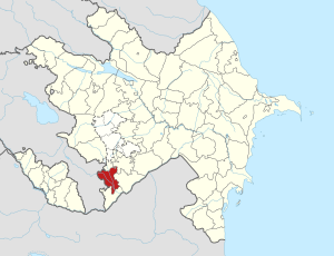 Mapa do Azerbaijão mostrando o distrito de Qubadli