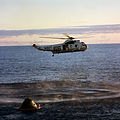A member of the Apollo 10 crew is hoisted into a SH-3D Sea King from Princeton on 26 May 1969