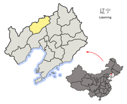 Location of Fuxin City jurisdiction in Liaoning