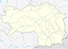 Mapa konturowa Styrii, po prawej nieco na dole znajduje się punkt z opisem „Graz”