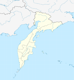 Mapa konturowa Kraju Kamczackiego, na dole nieco na lewo znajduje się punkt z opisem „Wiluczinsk”