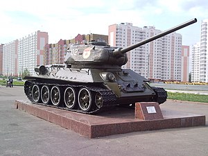 T-34-85 mod. 1944 tank as a war memorial in Kursk, Russia