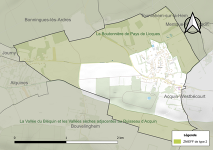 Carte des ZNIEFF de type 2 sur la commune.