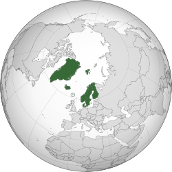 Vị trí của các nước Bắc Âu (xanh) trên thế giới