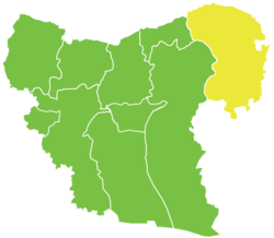 艾因阿拉伯區在阿勒颇省的位置（黃色區塊處）