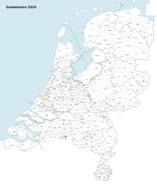 Nederlandse gemeintes per 2024 (zoonder de BES-eilen; aonklikke veur groeter te zien)