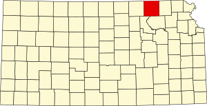 Map of Kansas highlighting Marshall County