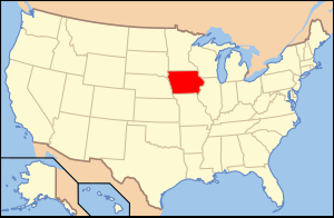 Map of the United States with Aiowa highlighted