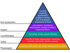 Interpretasi dari Hierarki Kebutuhan Maslow yang direpresentasikan dalam bentuk piramida dengan kebutuhan yang lebih mendasar ada di bagian paling bawah