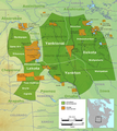 Image 1Map showing the general locations of the tribes and subtribes of the Sioux by the late 18th century; current reservations are shown in orange. (from History of South Dakota)