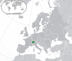 Lega Švice (temno zeleno) v Evropi (temno sivo)