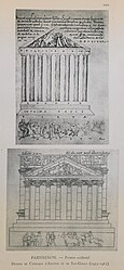 Copie dei disegni del Partenone tratte da quelli di Ciriaco: in alto di copista anonimo, in basso di Giuliano da Sangallo
