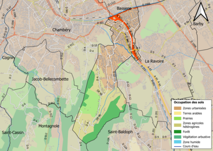 Carte en couleurs présentant l'occupation des sols.