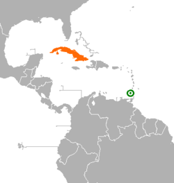 Map indicating locations of Cuba and Grenada