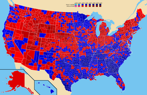 תוצאות הבחירות לפי מחוזות. פורד-אדום, קרטר-כחול