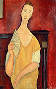 Amedeo Modigliani, 1919, La Femme à l'Éventail (Woman with a Fan), 1919, oil on canvas, 100 x 65 cm