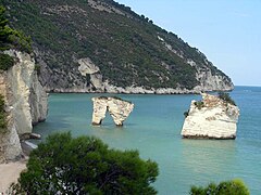 Bahía de los farallones en Gargano en Italia