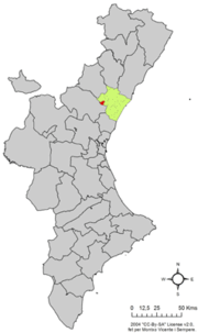 Localização do município de Aín na Comunidade Valenciana